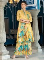 Pure Muslin Yellow Casual Wear Printed Readymade Cord Set